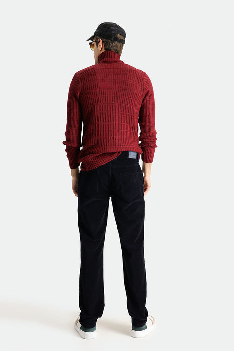 Dark Navy Regular Fit Standard Cut Lycra Corduroy Trousers