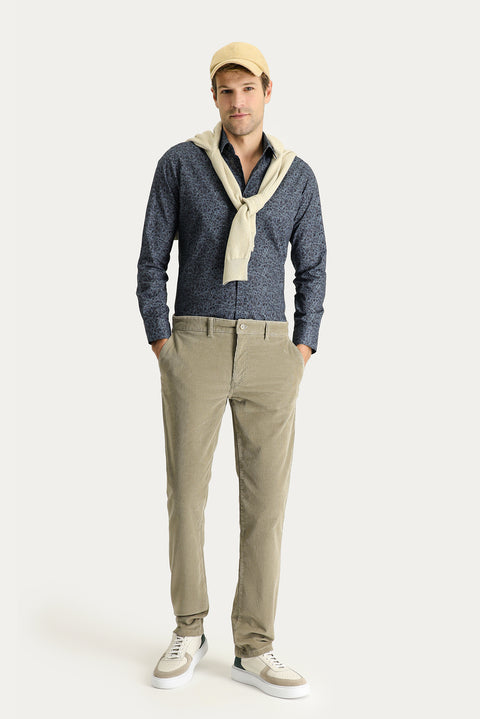 Açık Vizon Slim Fit Dar Kesim Likralı Kadife Pantolon