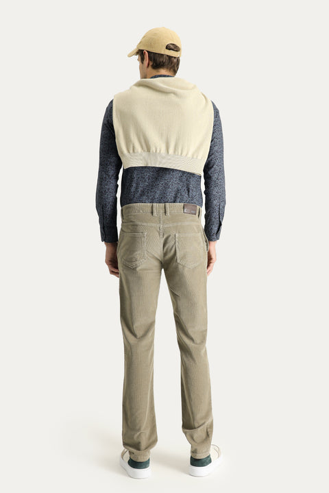 Açık Vizon Slim Fit Dar Kesim Likralı Kadife Pantolon