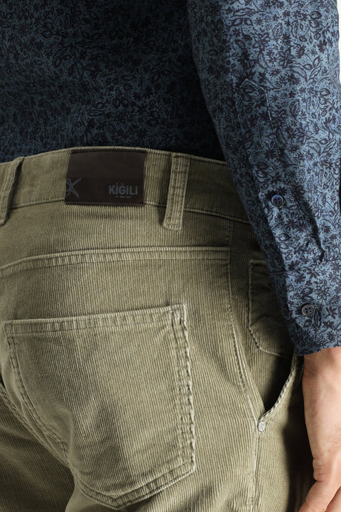 Açık Vizon Slim Fit Dar Kesim Likralı Kadife Pantolon