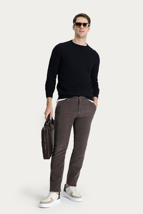 Medium Mink Regular Fit Standard Cut Lycra Velvet Trousers