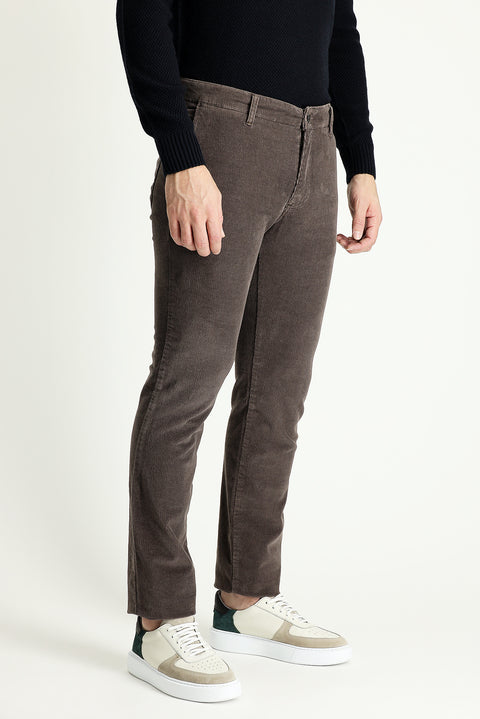 Medium Mink Regular Fit Standard Cut Lycra Velvet Trousers