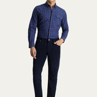 Mid Navy Blue Slim Fit Stretch Corduroy Trousers