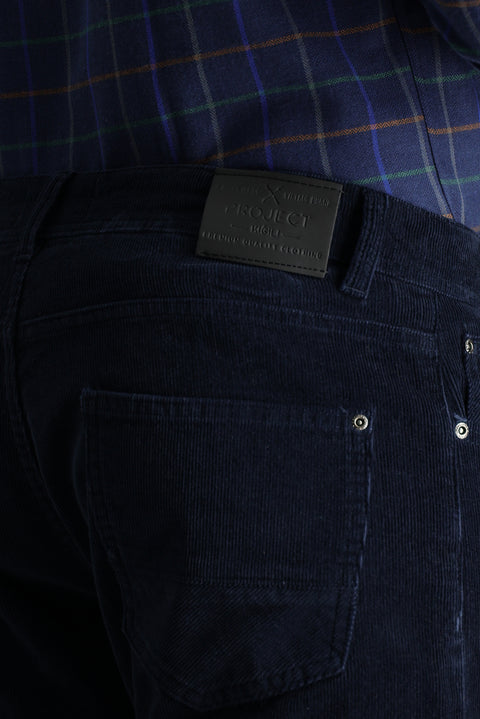 Mid Navy Blue Slim Fit Stretch Corduroy Trousers