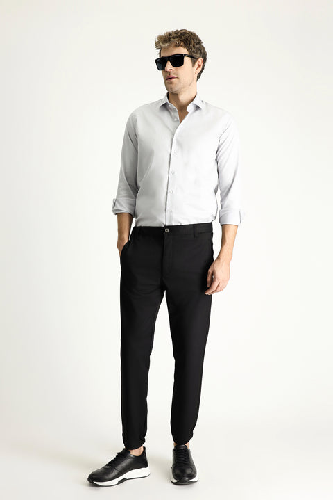 Black Slim Fit Elasticated Waist Lycra Canvas / Chino Trousers