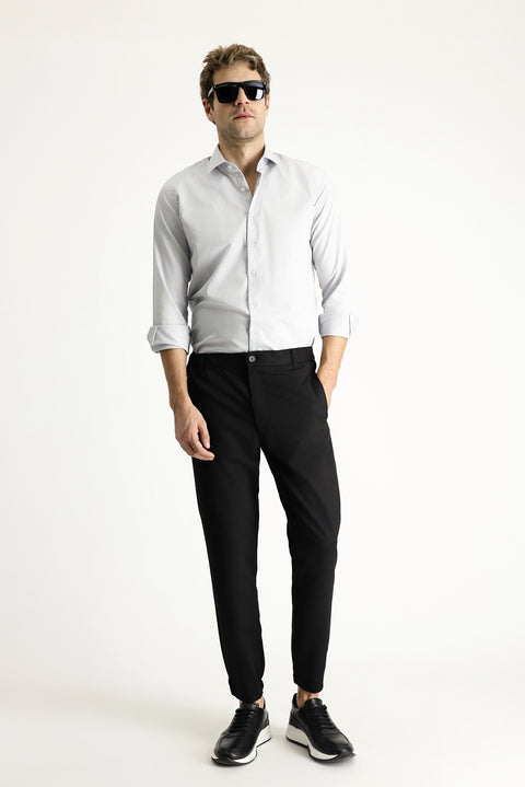 Black Slim Fit Elasticated Waist Lycra Canvas / Chino Trousers