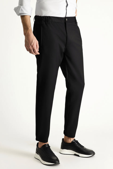 Black Slim Fit Elasticated Waist Lycra Canvas / Chino Trousers