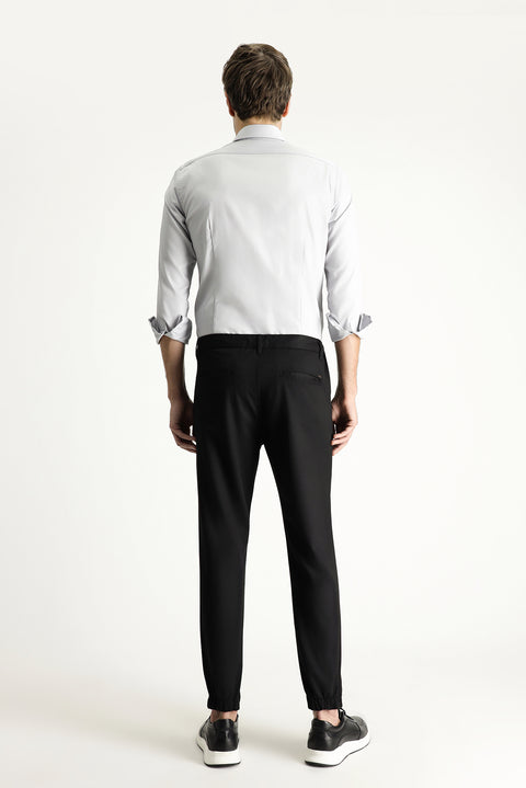 Black Slim Fit Elasticated Waist Lycra Canvas / Chino Trousers