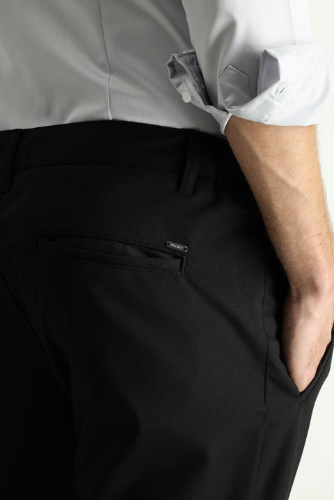 Black Slim Fit Elasticated Waist Lycra Canvas / Chino Trousers