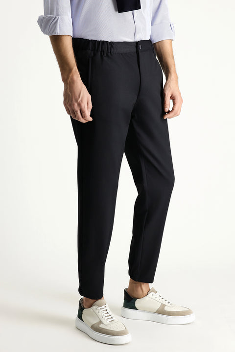 Dark Navy Blue Slim Fit Elasticated Waist Stretchy Canvas / Chino Trousers