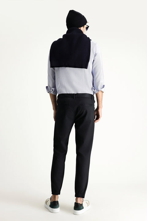 Dark Navy Blue Slim Fit Elasticated Waist Stretchy Canvas / Chino Trousers