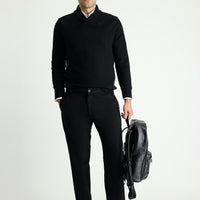 Black Regular Fit Standard Cut Cotton Canvas / Chino Trousers