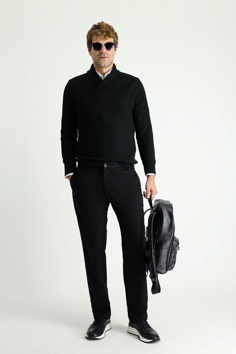 Black Regular Fit Standard Cut Cotton Canvas / Chino Trousers