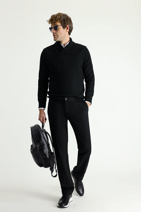 Black Regular Fit Standard Cut Cotton Canvas / Chino Trousers