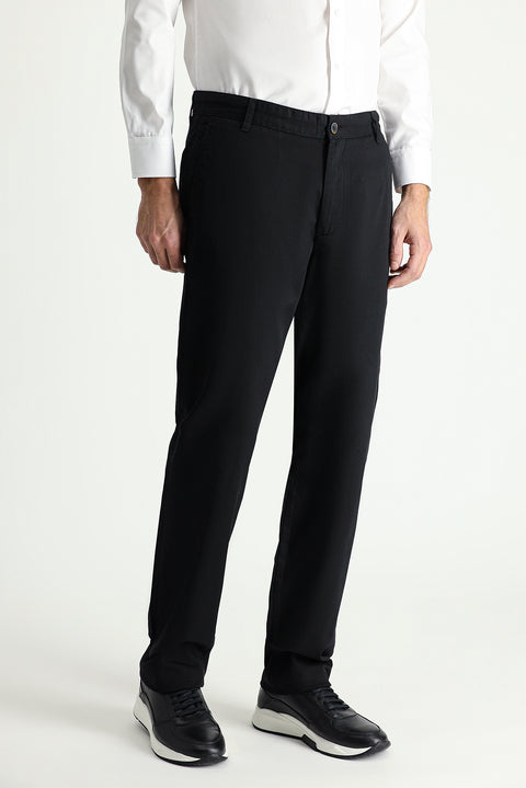 Black Regular Fit Standard Cut Cotton Canvas / Chino Trousers