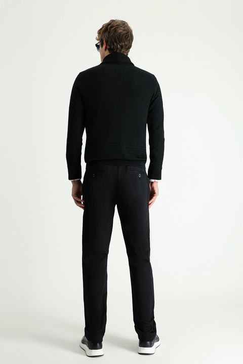 Black Regular Fit Standard Cut Cotton Canvas / Chino Trousers