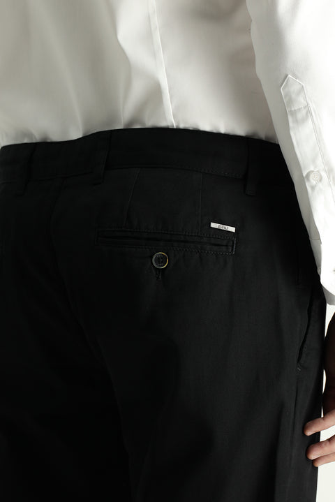 Black Regular Fit Standard Cut Cotton Canvas / Chino Trousers
