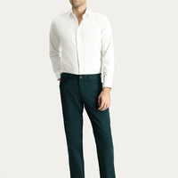 Dark Green Regular Fit Standard Cut Cotton Canvas / Chino Trousers