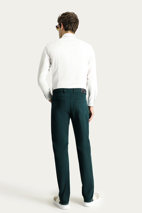Dark Green Regular Fit Standard Cut Cotton Canvas / Chino Trousers