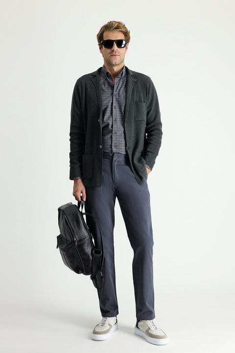 Dark Anthracite Regular Fit Standard Cut Cotton Canvas / Chino Trousers