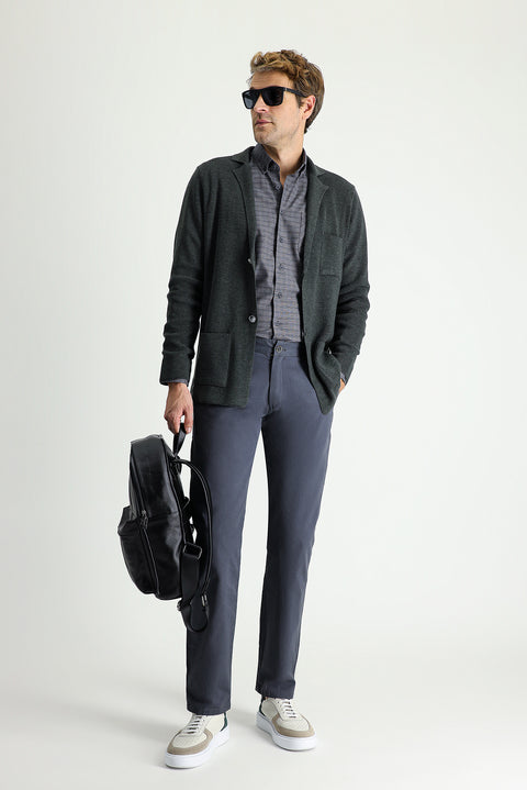 Dark Anthracite Regular Fit Standard Cut Cotton Canvas / Chino Trousers
