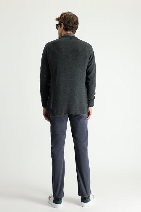 Dark Anthracite Regular Fit Standard Cut Cotton Canvas / Chino Trousers