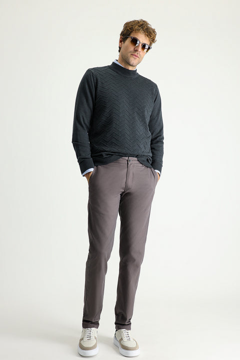 Medium Mink Regular Fit Standard Cut Cotton Canvas / Chino Trousers