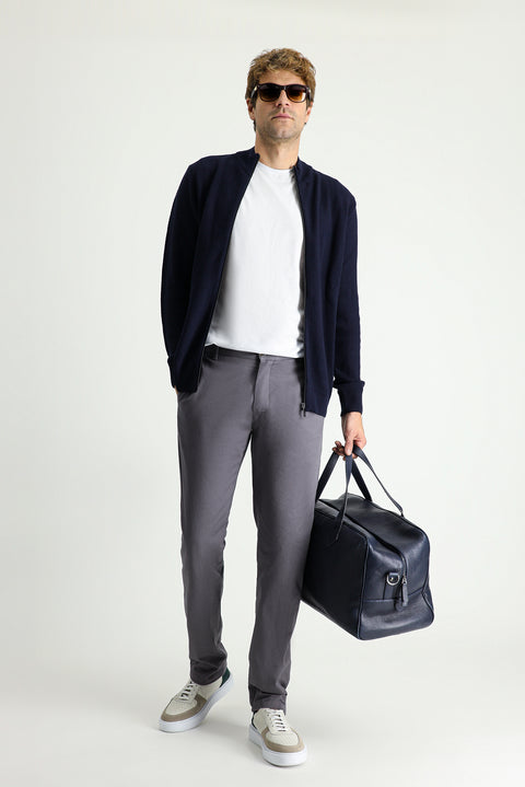 Dark Mink Regular Fit Standard Cut Cotton Canvas / Chino Trousers