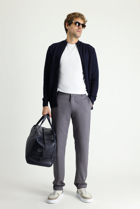 Dark Mink Regular Fit Standard Cut Cotton Canvas / Chino Trousers