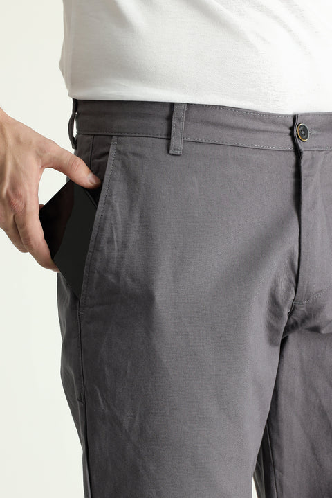 Dark Mink Regular Fit Standard Cut Cotton Canvas / Chino Trousers