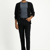Black Regular Fit Standard Cut Lycra Canvas / Chino Trousers
