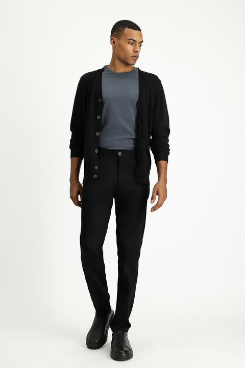 Black Regular Fit Standard Cut Lycra Canvas / Chino Trousers
