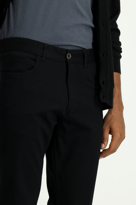 Black Regular Fit Standard Cut Lycra Canvas / Chino Trousers