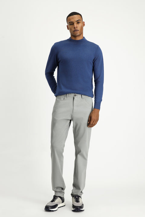 Light Grey Regular Fit Standard Cut Lycra Canvas / Chino Trousers