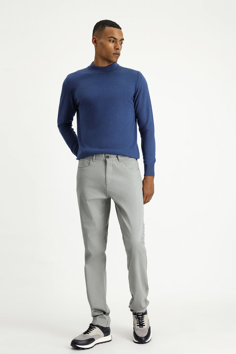 Light Grey Regular Fit Standard Cut Lycra Canvas / Chino Trousers