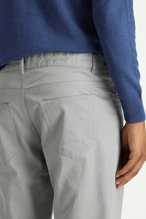 Light Grey Regular Fit Standard Cut Lycra Canvas / Chino Trousers