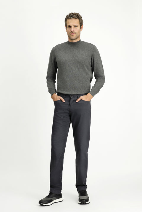 Mid Smoke Regular Fit Standard Cut Lycra Canvas / Chino Trousers