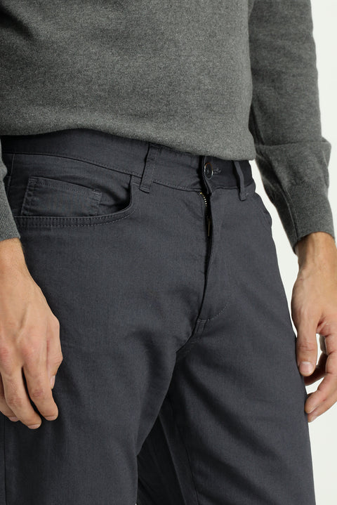 Mid Smoke Regular Fit Standard Cut Lycra Canvas / Chino Trousers