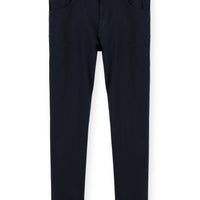 Mid Navy Regular Fit Standard Cut Lycra Canvas / Chino Trousers