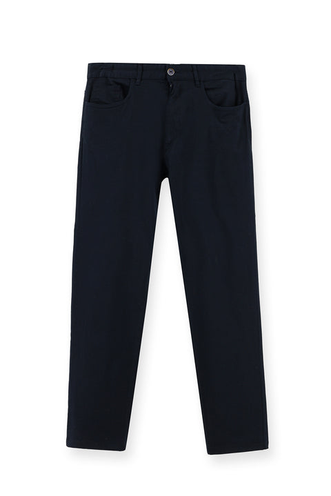 Mid Navy Regular Fit Standard Cut Lycra Canvas / Chino Trousers