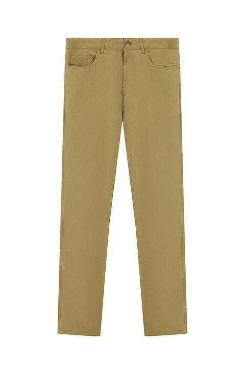 Dark Beige Regular Fit Standard Cut Lycra Canvas / Chino Trousers