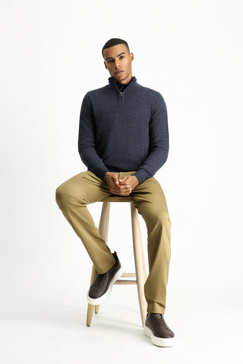 Dark Beige Slim Fit Stretch Canvas / Chino Trousers