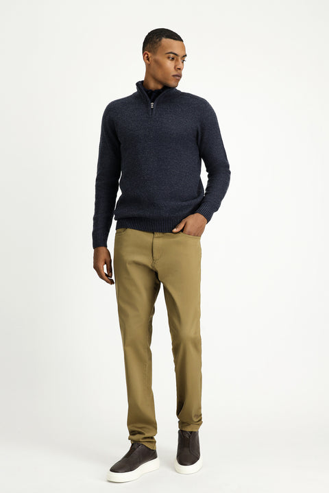 Dark Beige Slim Fit Stretch Canvas / Chino Trousers