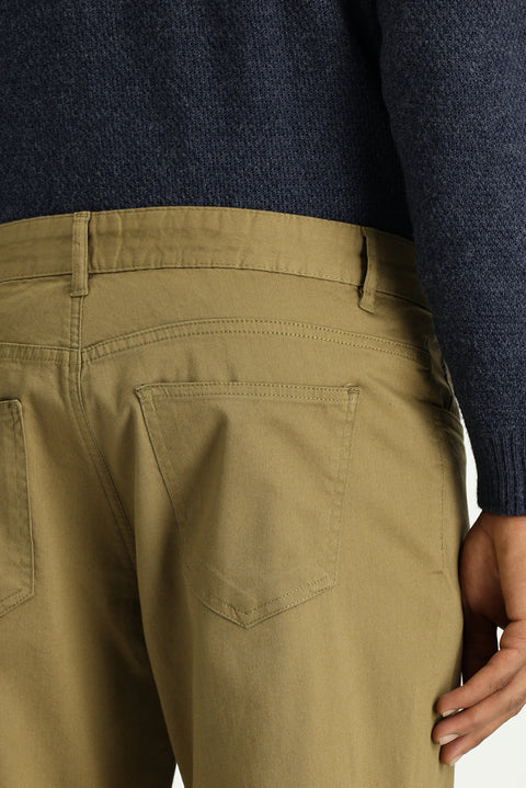 Dark Beige Slim Fit Stretch Canvas / Chino Trousers
