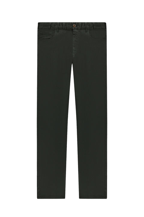 Dark Haki Regular Fit Standard Cut Lycra Canvas / Chino Trousers