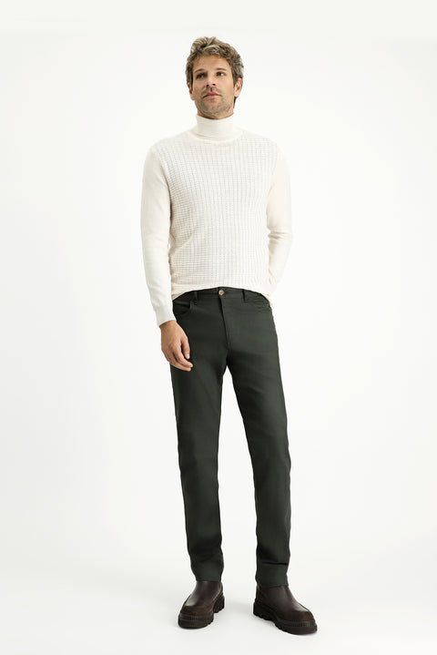 Dark Haki Regular Fit Standard Cut Lycra Canvas / Chino Trousers