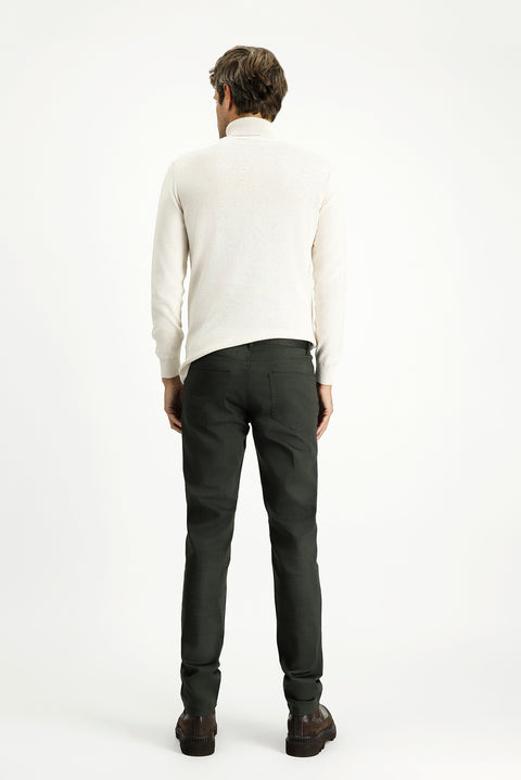 Dark Haki Regular Fit Standard Cut Lycra Canvas / Chino Trousers