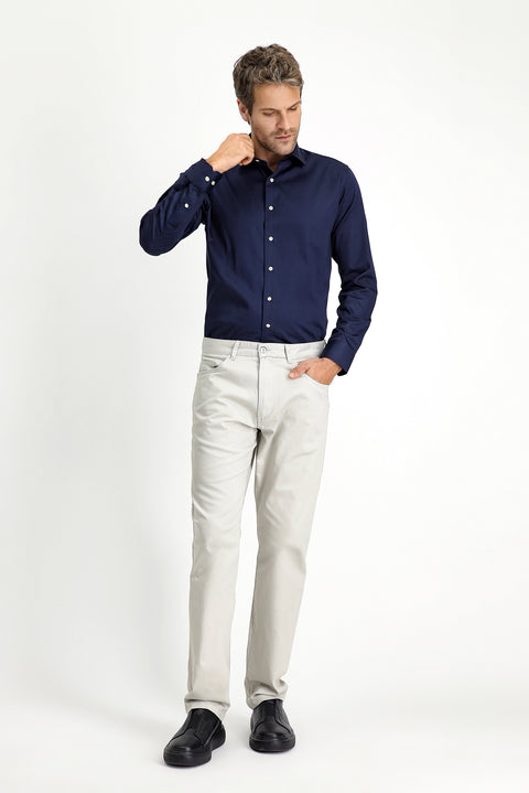 Stone Regular Fit Standard Cut Lycra Canvas / Chino Trousers