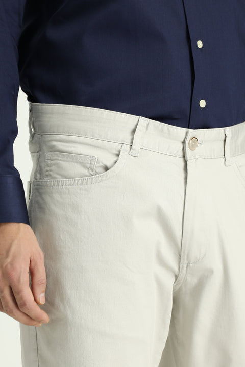 Stone Regular Fit Standard Cut Lycra Canvas / Chino Trousers