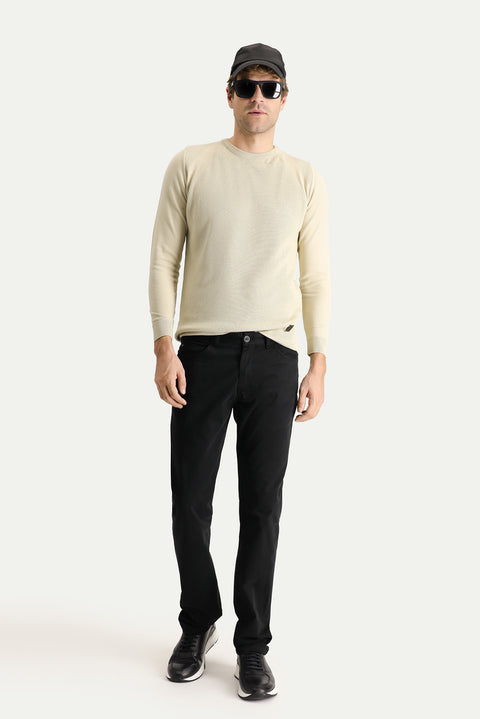 Black Regular Fit Standard Cut Lycra Canvas / Chino Trousers